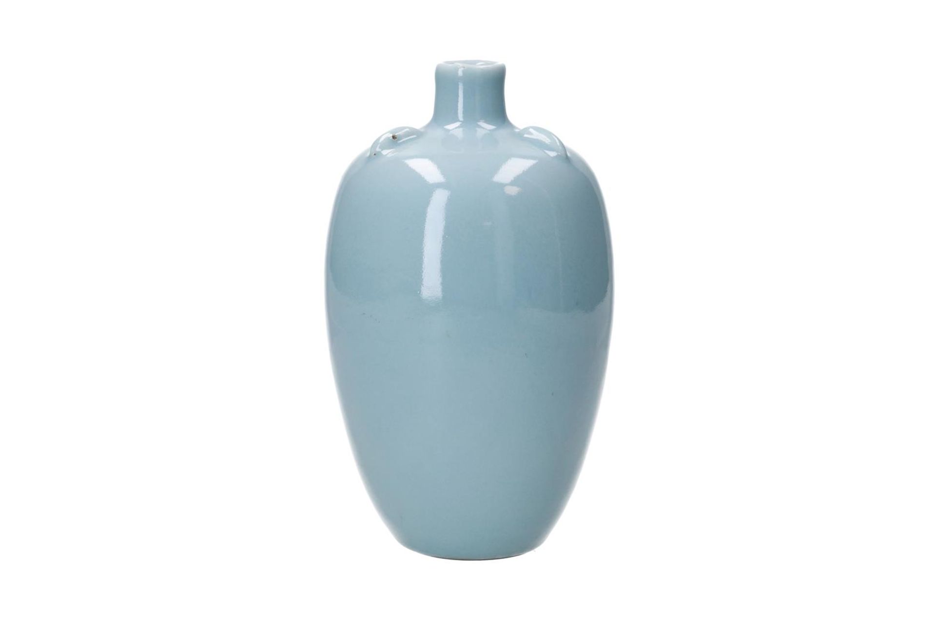 A clair de lune porcelain vase with ribbed shoulder. Marked with seal mark Yongzheng. China, Qing,