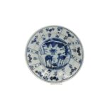 A blue and white 'kraak' porcelain dish, decorated with deer and flowers. Unmarked. China,