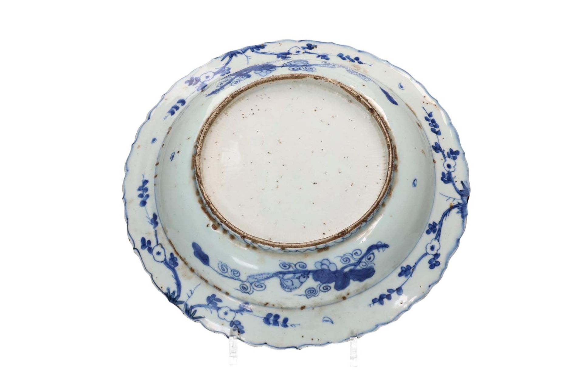 A blue and white porcelain deep charger with a scalloped rim, decorated with two ducks in a lotus - Image 2 of 7