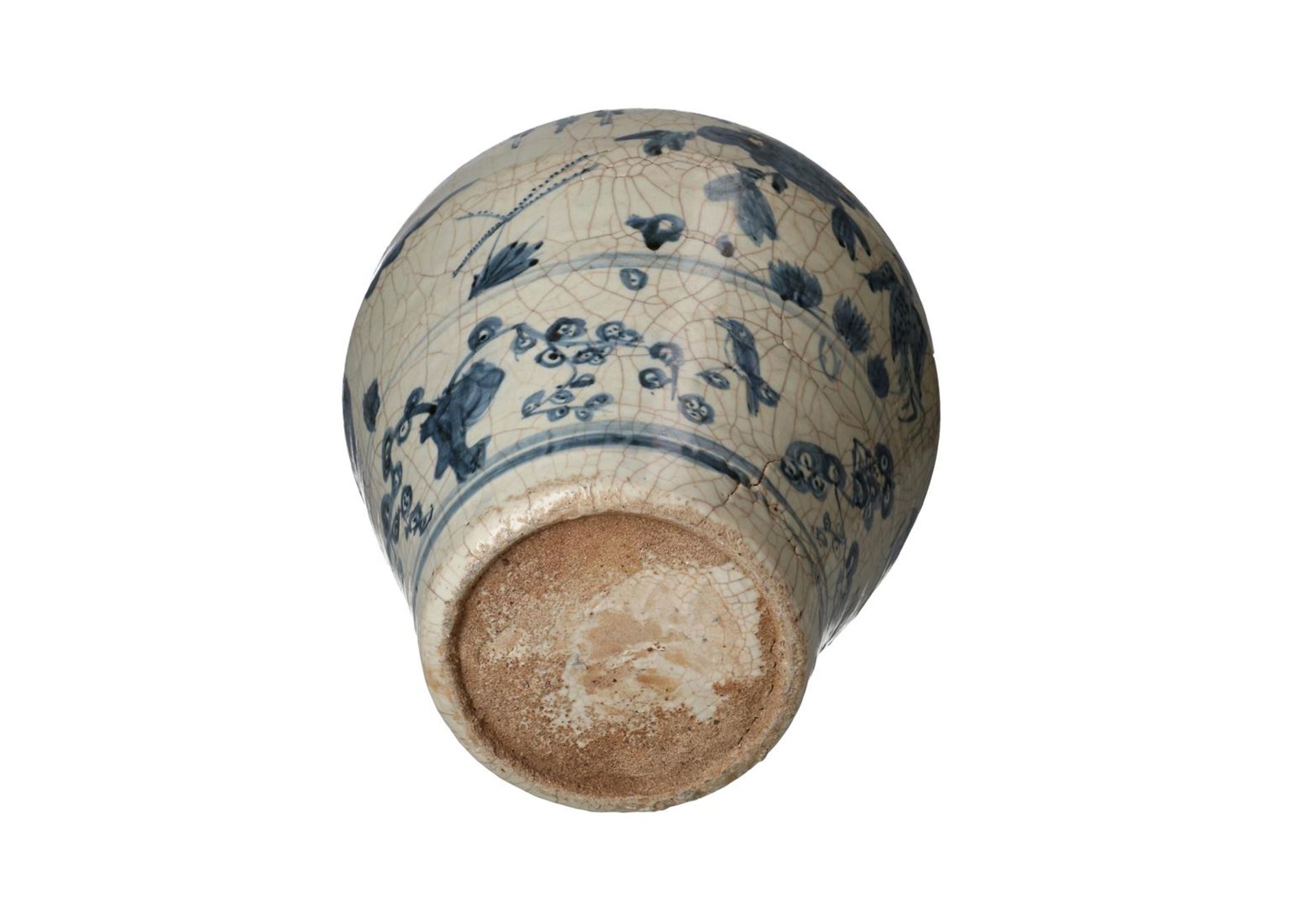 A blue and white Swatow porcelain martaban jar with four grips, decorated with flowers and - Image 6 of 6