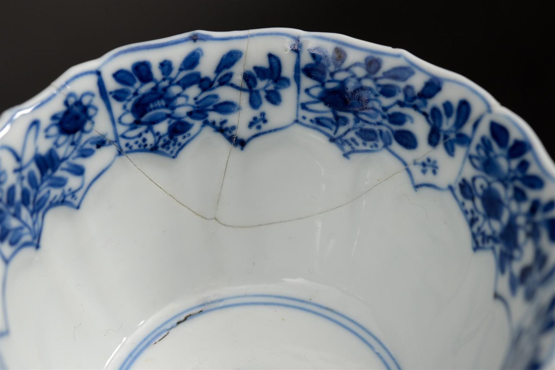 A set of six blue and white porcelain cups and saucers with a decoration of lotus in relief and a - Image 7 of 8