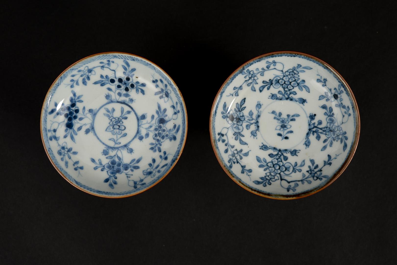 Lot of two pair blue and white porcelain cups and saucers. One pair decorated with geese and one - Image 5 of 12