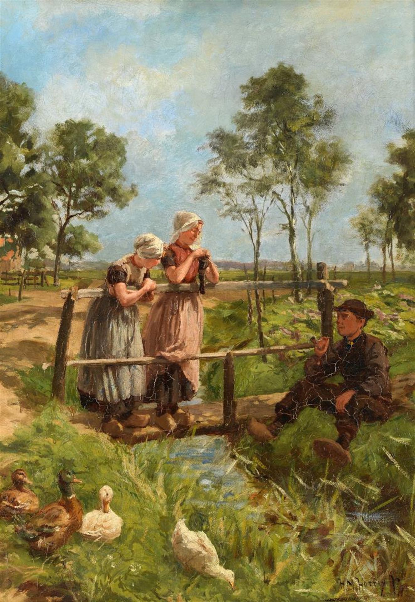 Hendrikus Mattheus Horrix (1845-1923) 'A pleasant encounter in the countryside of Zeeland', signed