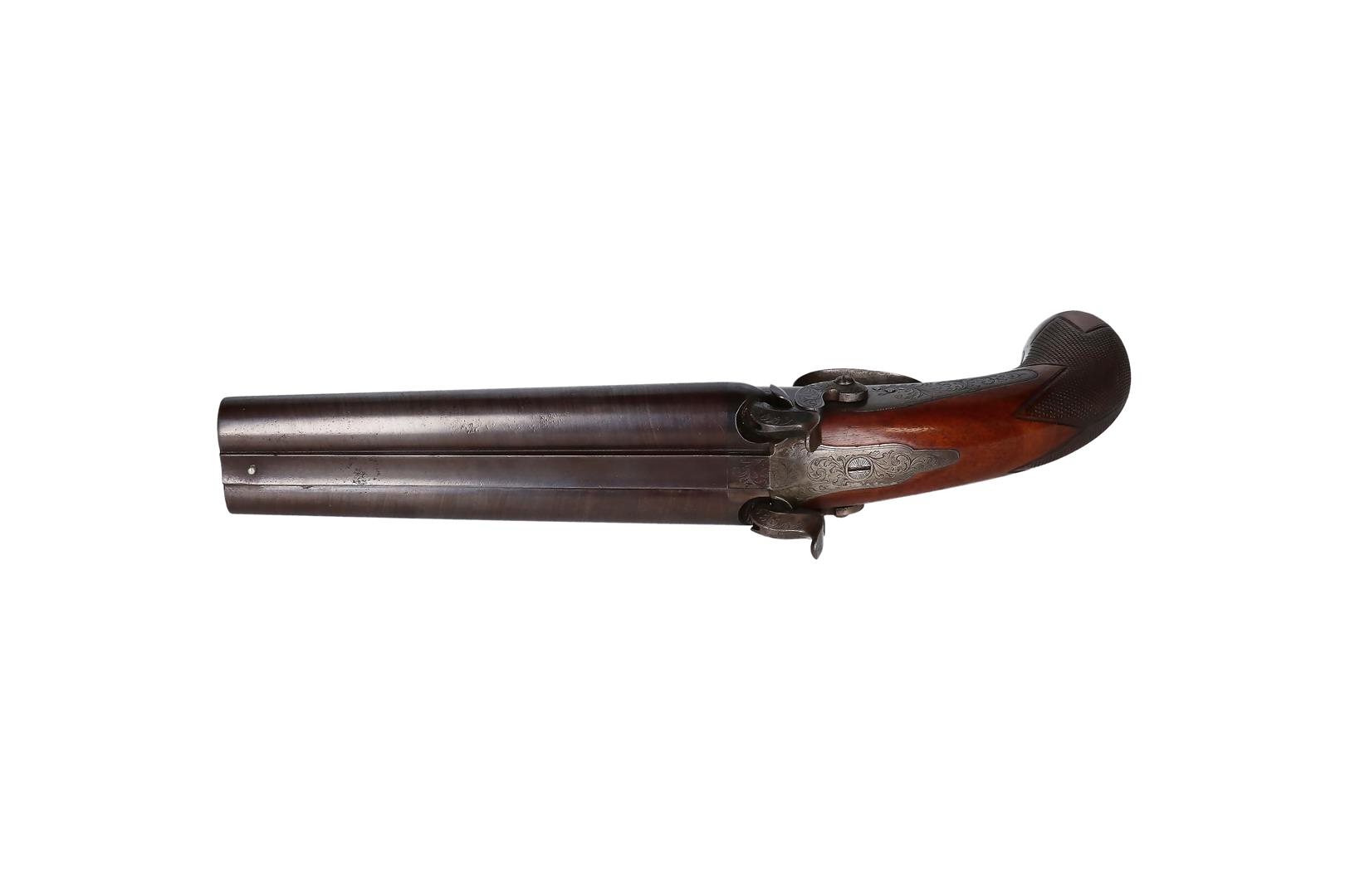 A percussion double barreled side by side Howdah pistol. Heavy large caliber with Damascus - Image 9 of 9