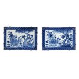 Lot of two blue and white porcelain tiles, depicting a lotus pond. China, Qianlong. H. 17 cm. 24.5