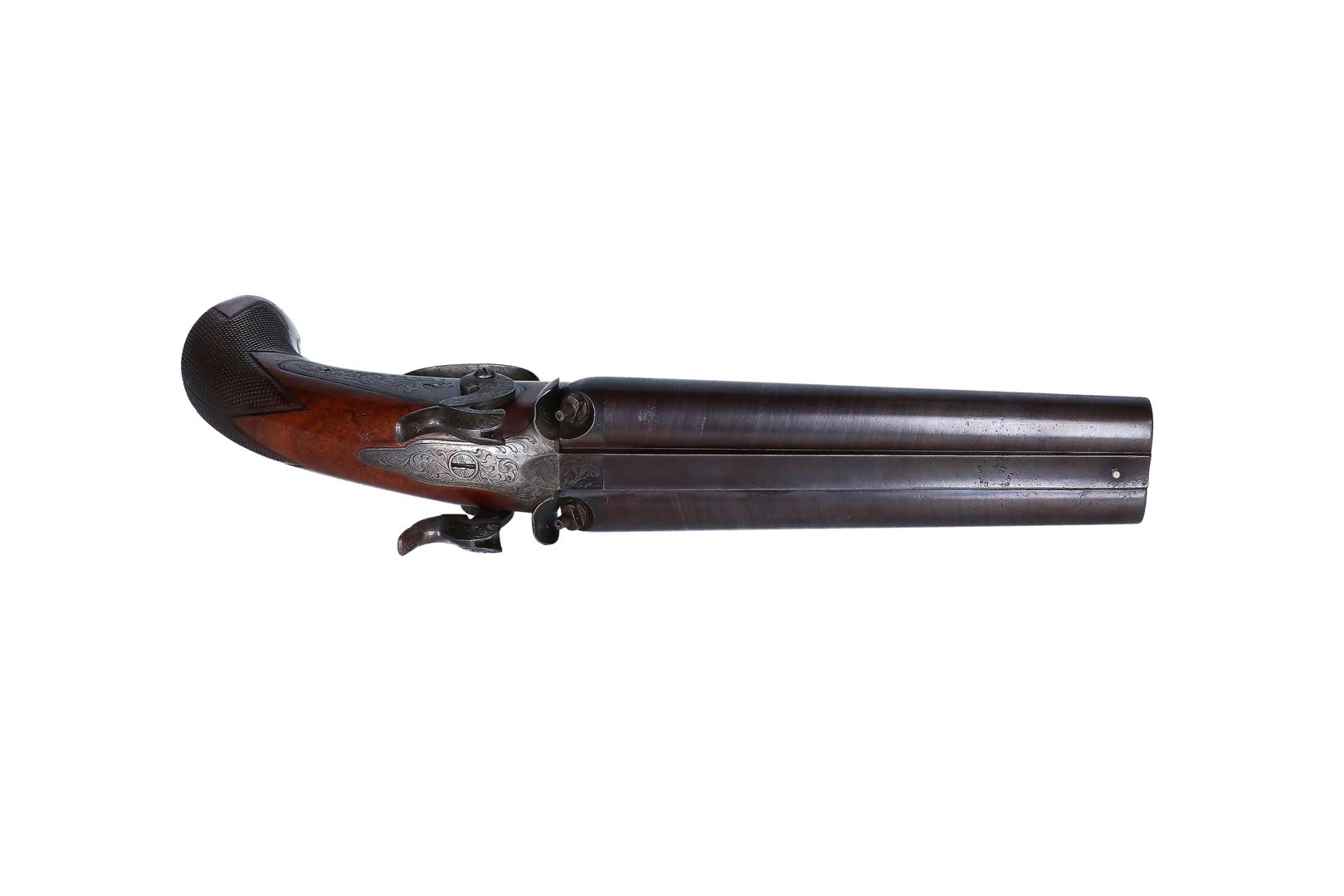 A percussion double barreled side by side Howdah pistol. Heavy large caliber with Damascus - Image 5 of 9