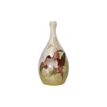 A polychrome eggshell bottleneck-shaped porcelain vase. Decorated with two entangled birds and