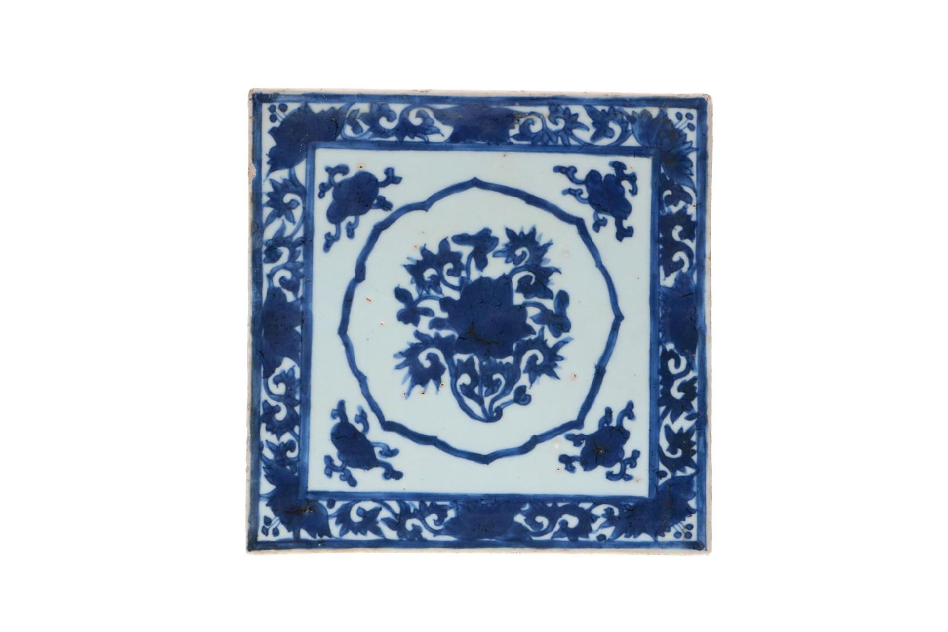 A pair of two blue and white porcelain tiles, decorated with flowers. Added a pair of two blue and - Image 3 of 10