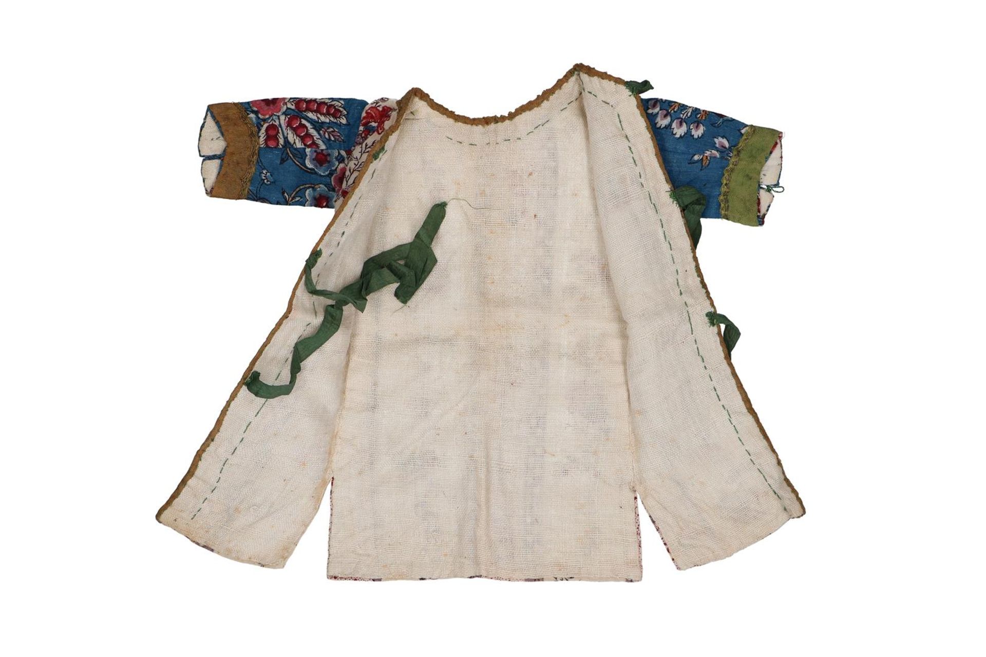 A set of Chintz, woodblock printed baby clothes consisting of a jacket and two hats. The - Image 3 of 4