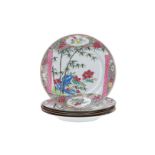 A set of five famille rose porcelain dishes, decorated with scrolls and flowers. Unmarked. China,