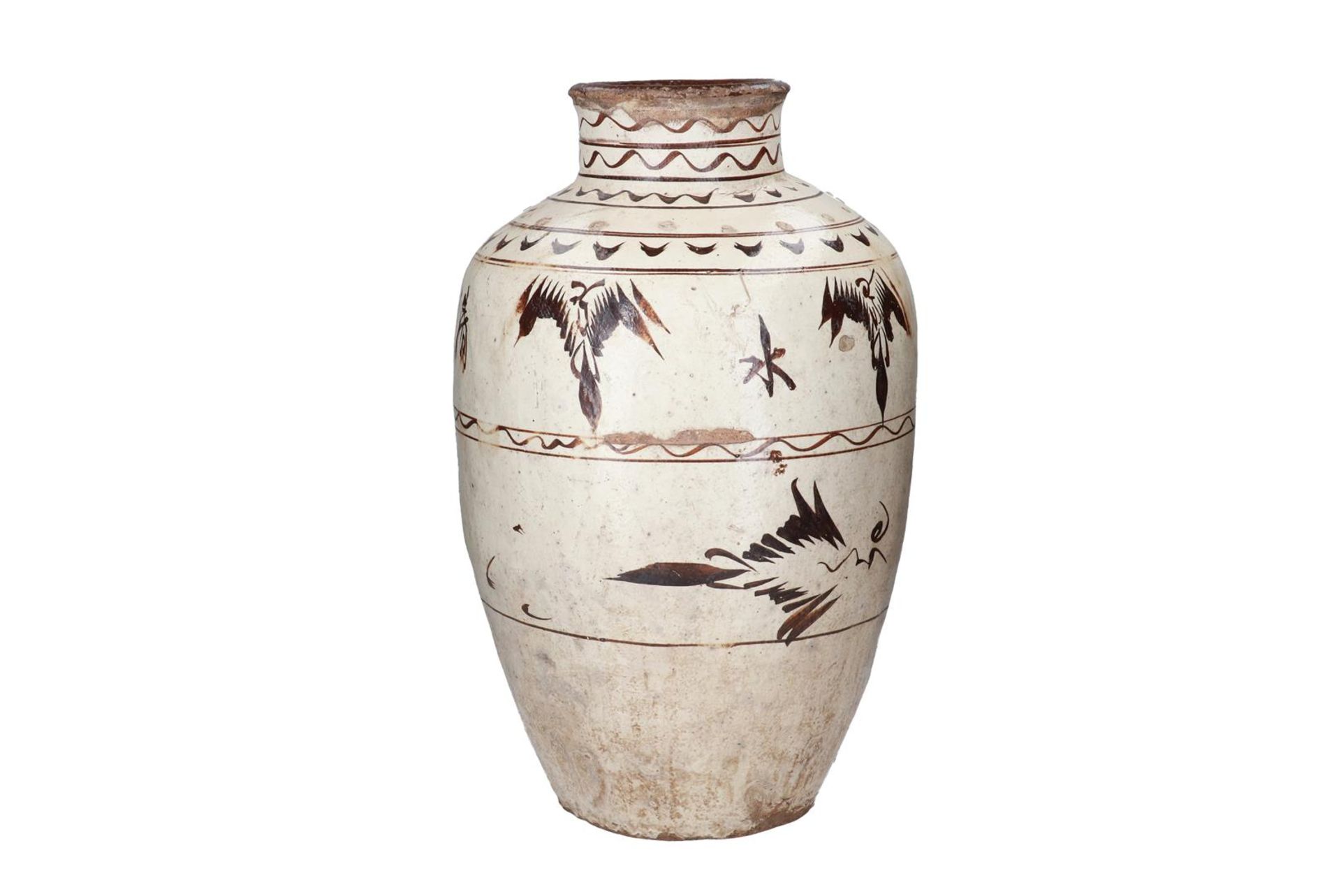 A polychrome Cizhou ware vase, decorated with patterns. Unmarked. China, late Ming. H. 54 cm.