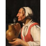Adriaen van Utrecht (1599-1652), Attributed to, 'The old woman with a can', panel. H. 59.5 cm. W. 45