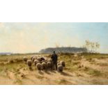 Cornelis Westerbeek (1844-1903) 'Moorland with shepherd and flock of sheep', signed and dated '96