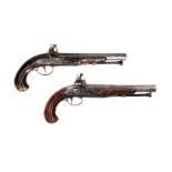 A pair of continental flintlock pistols. Lock plates signed G Loggia. Barrels signed with a hard