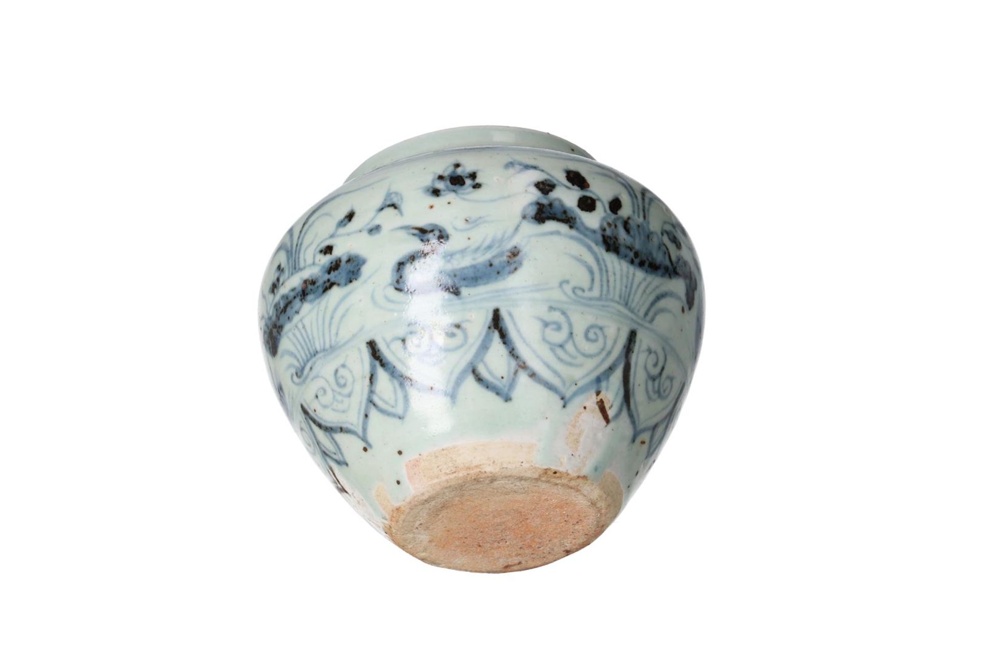 A blue and white porcelain jar, decorated with mandarin ducks and water plants. Unmarked. China, - Image 6 of 6