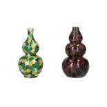 Two polychrome porcelain vases, one with spinach-and-egg decor. Unmarked. China, 20th century.