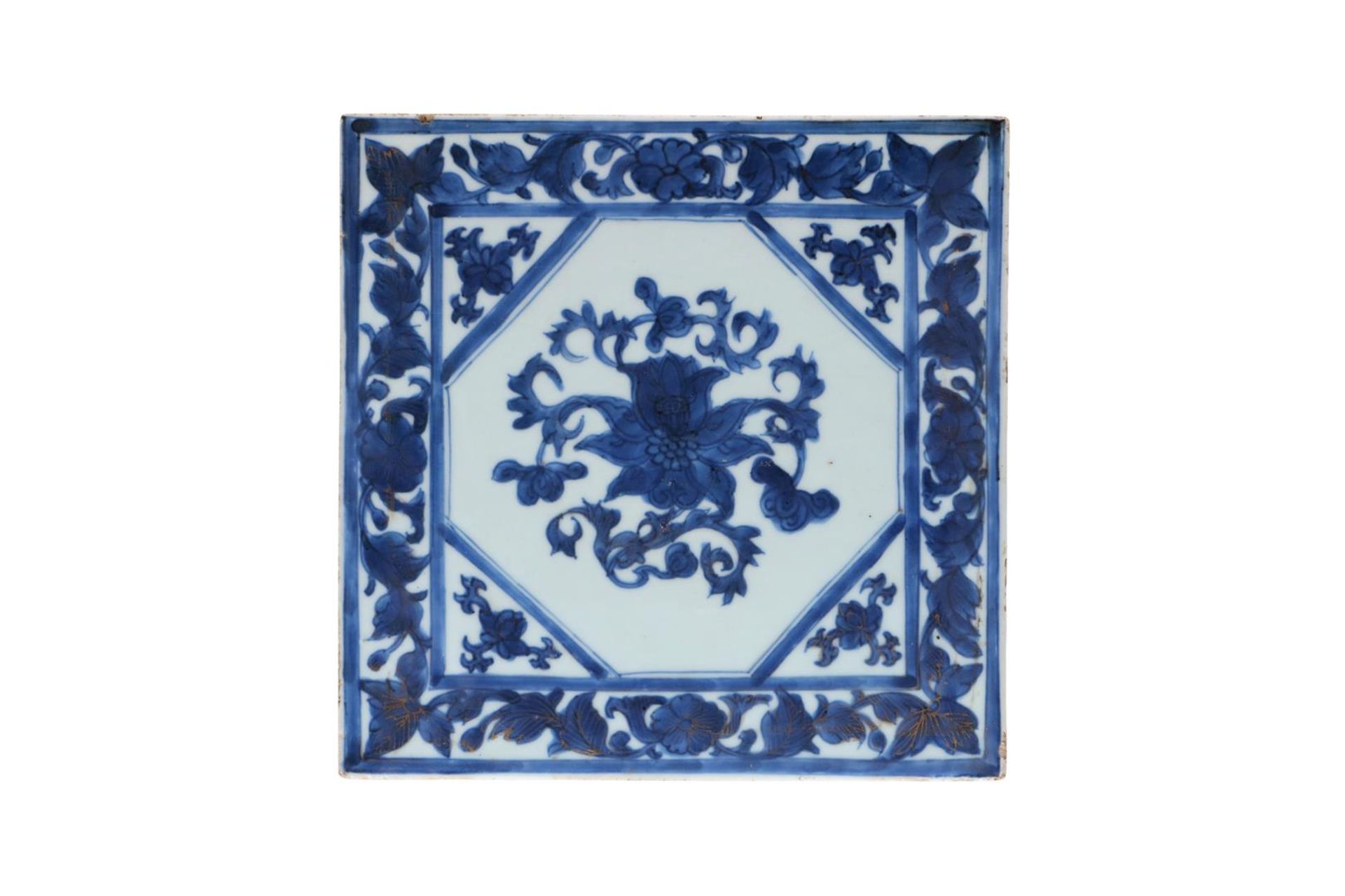 A pair of two blue and white porcelain tiles, decorated with flowers. Added a pair of two blue and - Image 5 of 10