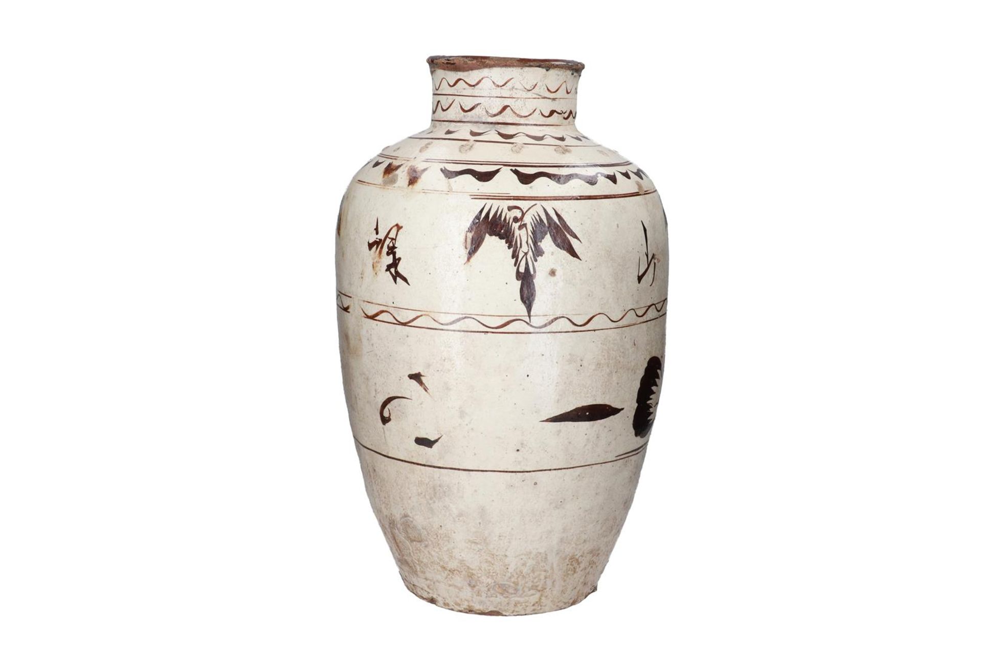 A polychrome Cizhou ware vase, decorated with patterns. Unmarked. China, late Ming. H. 54 cm. - Image 3 of 5