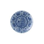 A blue and white 'kraak' porcelain charger with scalloped rim, decorated with flowers, birds, a