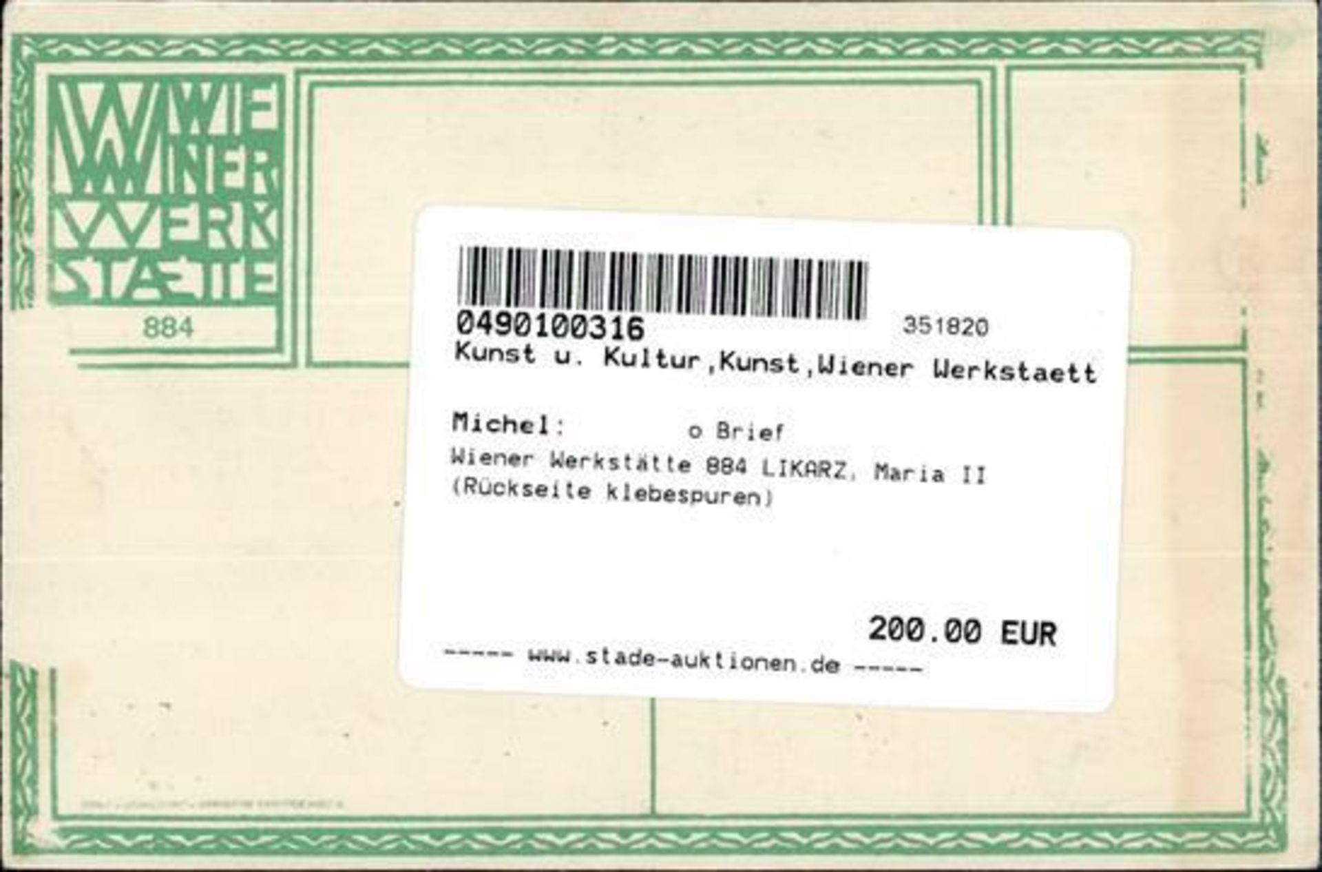 Wiener Werkstätte 884 LIKARZ, Maria II (Rückseite Klebespuren) - Bild 2 aus 2