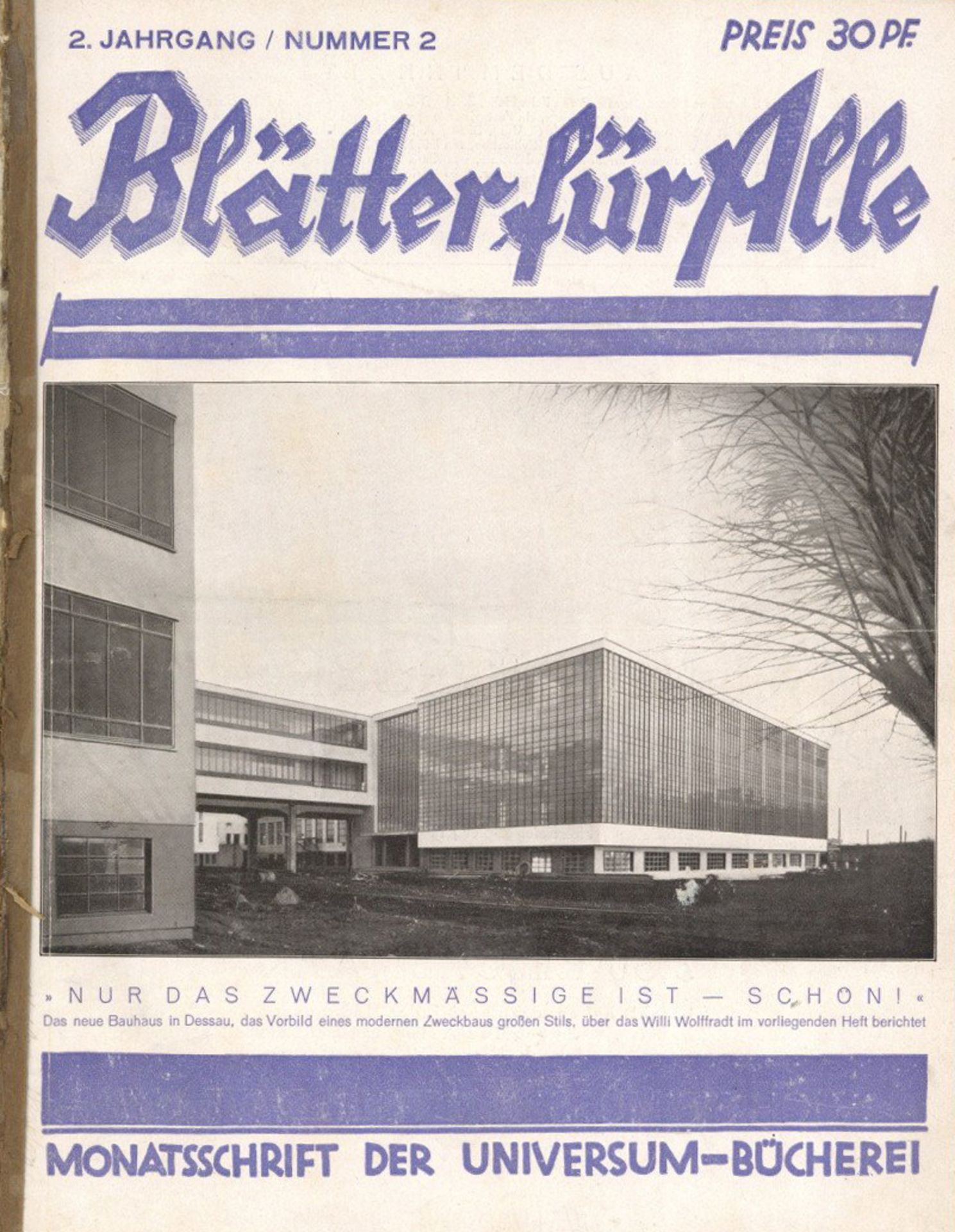 Bauhaus Zeitschrift Blätter für Alle Titelbild und Berichte über Bauhaus im Heft Monatsschrift der