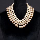 Chanel. Zwei Faux Pearls Vintage-Colliers mit Strass-Besatz.