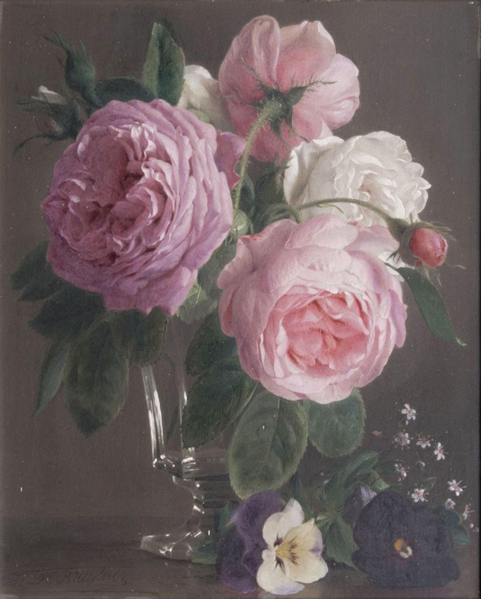 Francois-Antoine de Bruycker (Gent 1816 - Antwerpen 1882). Rosen im Glas.