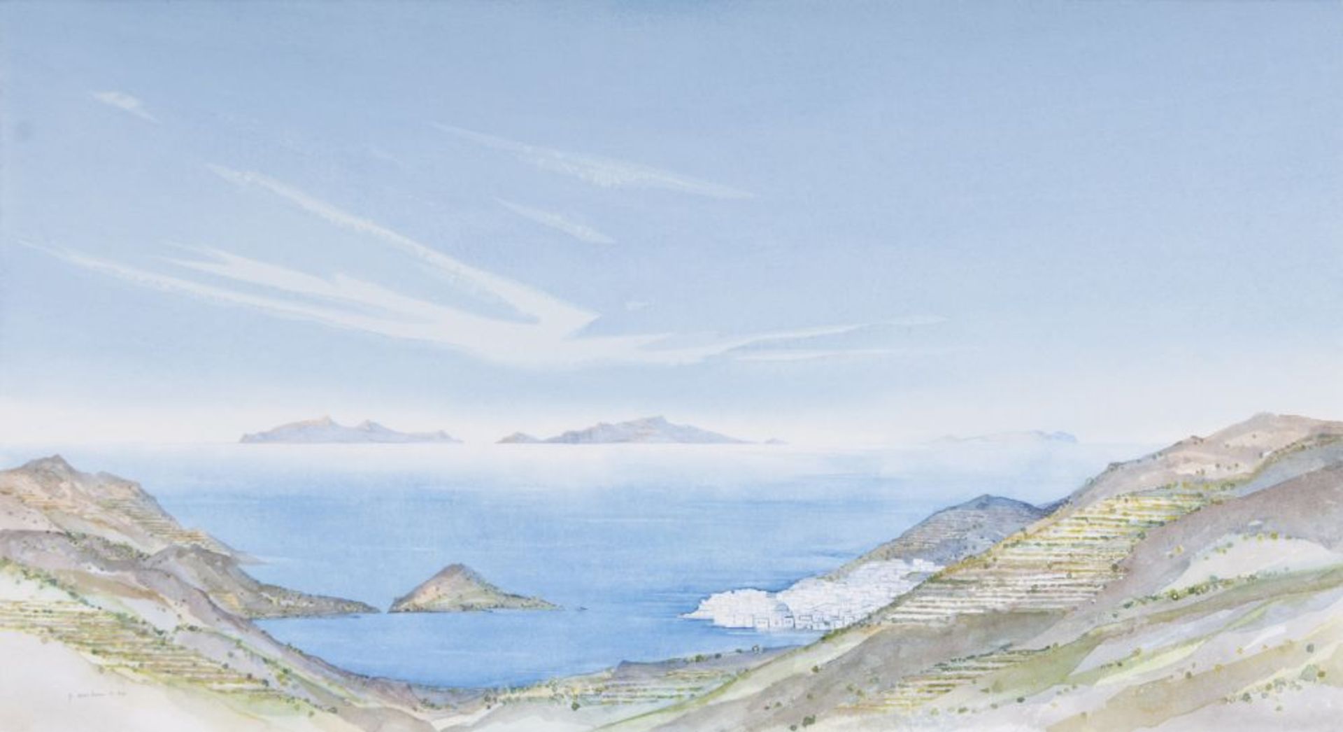 Gerhard Ausborn (Hamburg 1933). Drei Aquarelle: Kreta I, Kreta II und Aus China.