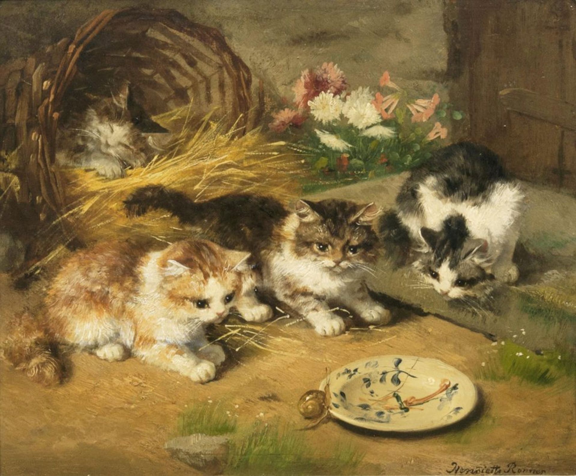 Henriette Ronner (Amsterdam 1821 - Amsterdam 1909). Freund oder Feind.