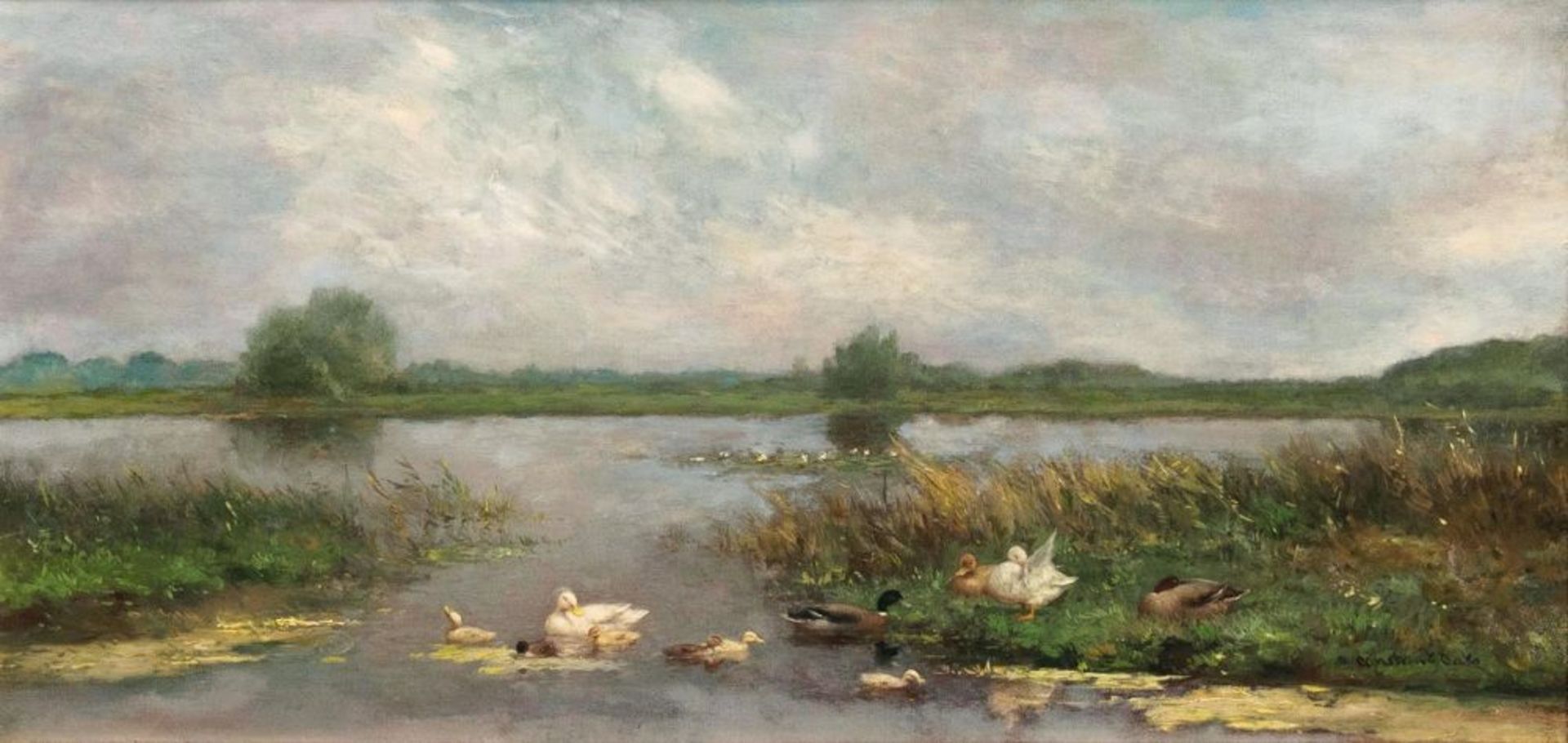 Constant Artz (Paris 1870 - Soest 1951). Enten am Ufer.