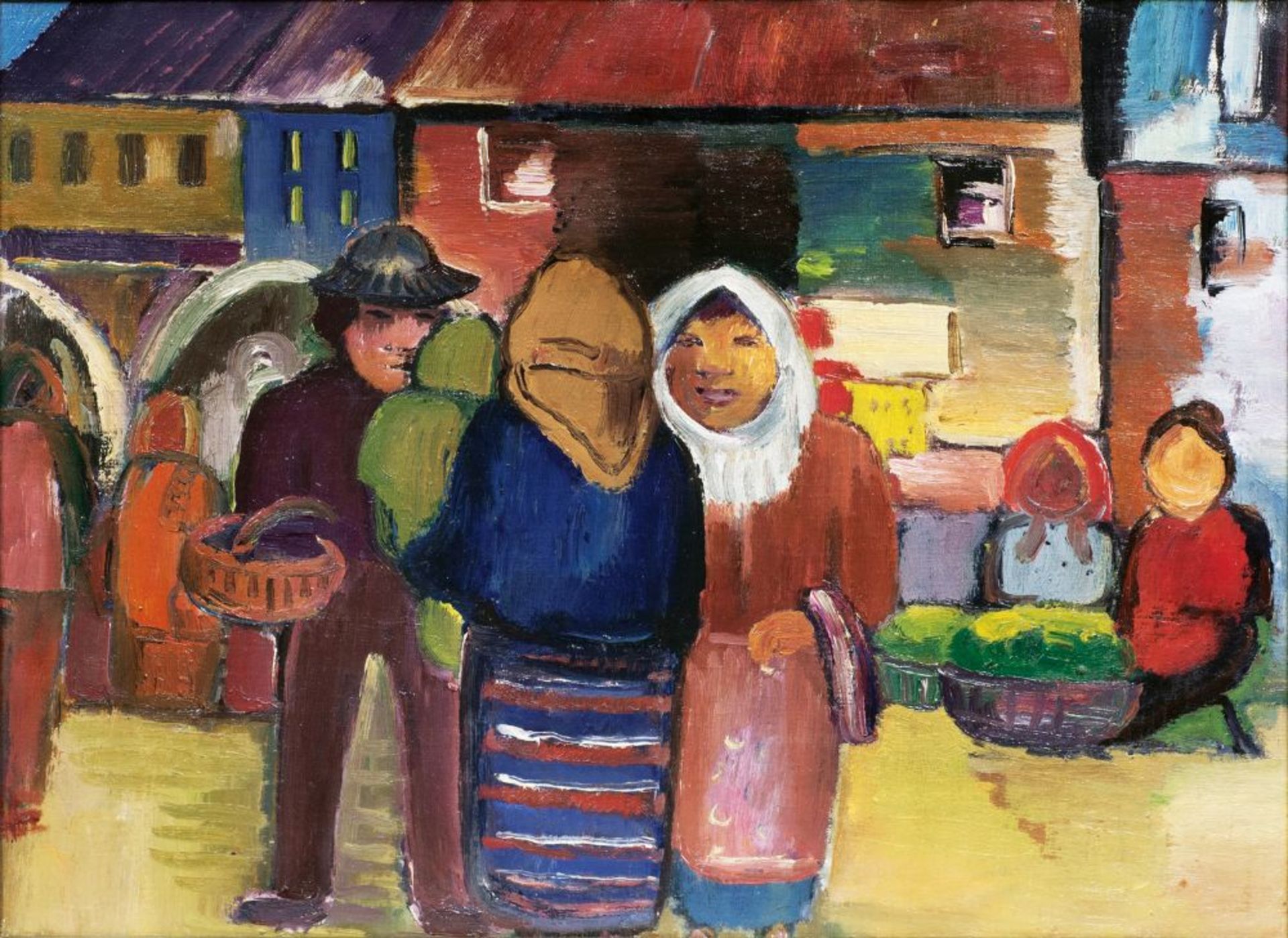 Franz Domscheit (Cropiens 1880 - Kapstadt 1965). Auf dem Markt. Öl/Lw., 47,5 x 61,5 cm, verso