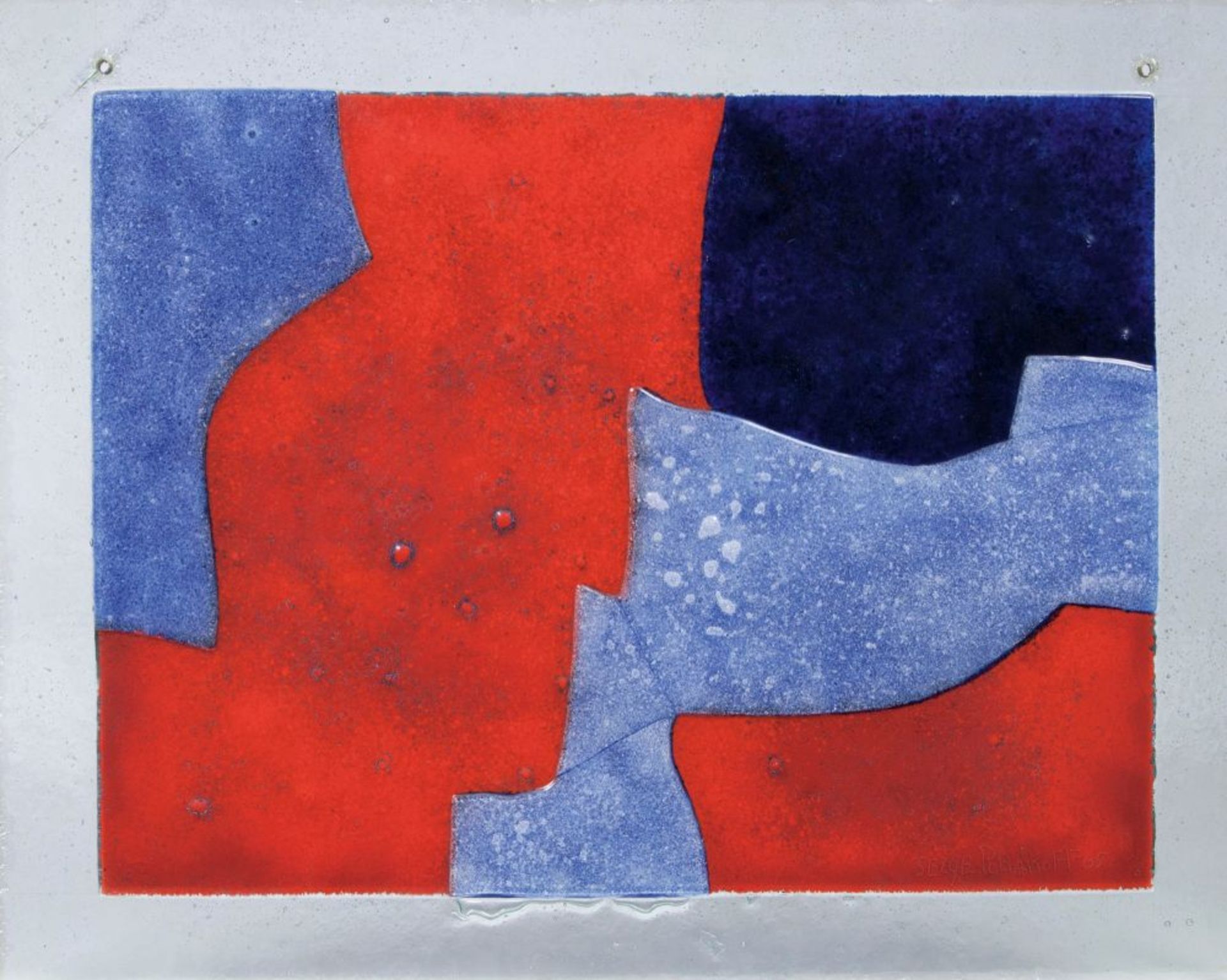 Serge Poliakoff (Moskau 1900 - Paris 1969). Glas-Tableau 'Komposition in Blau, Rot und Schwarz'.