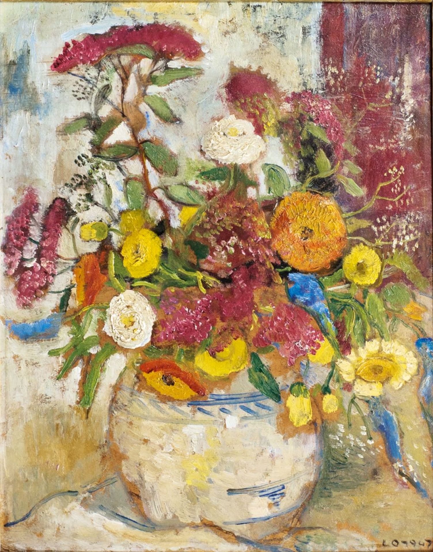 Lisel Oppel (Bremen 1897 - Worpswede 1960). Sommerblumen. Öl/Karton, 42 x 33,5 cm, r. u. monogr. und