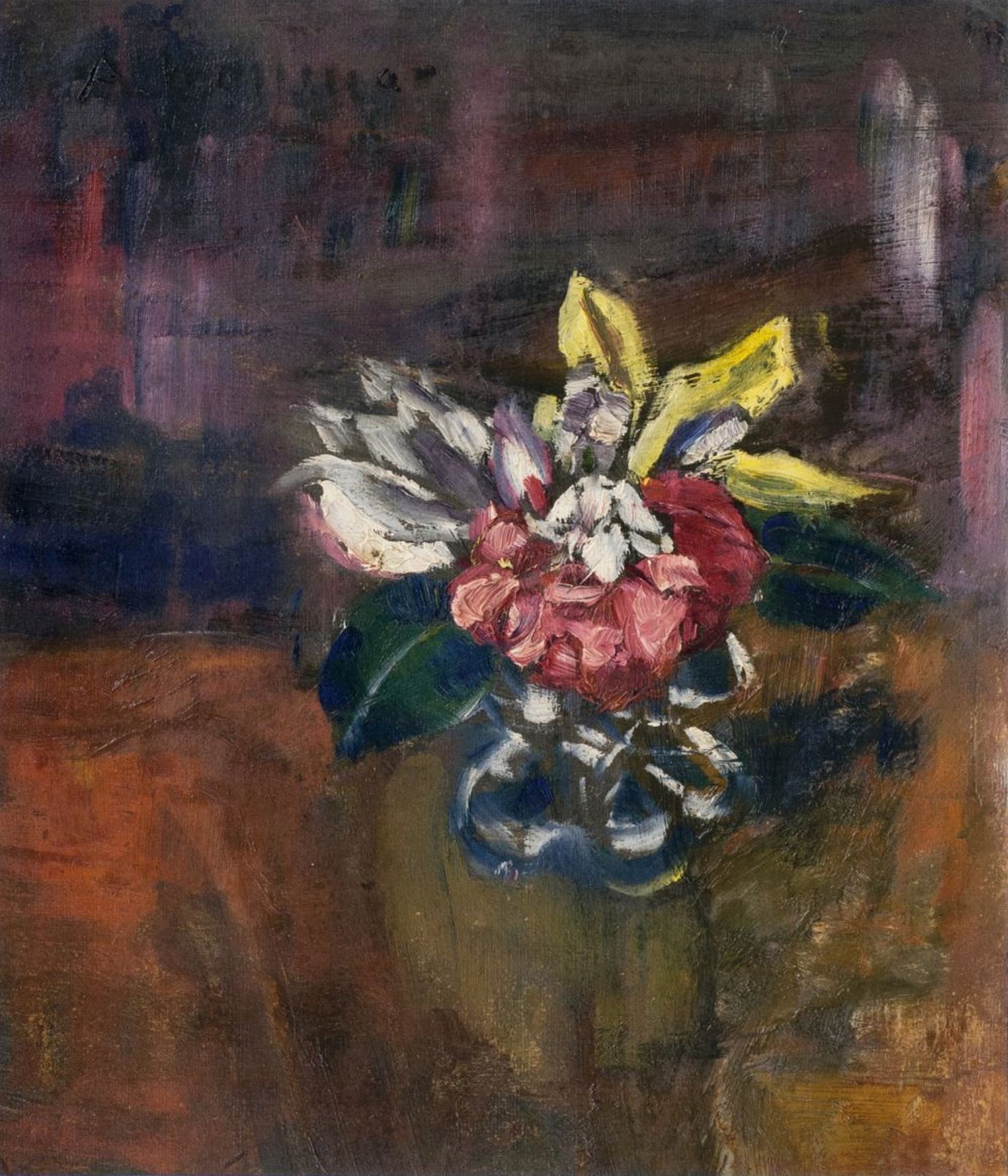 Alfred Kollmar (Bietigheim 1886 - Worpswede 1937). Kleiner Blumenstrauß. Öl/Karton, 36 x 30,5 cm, l.