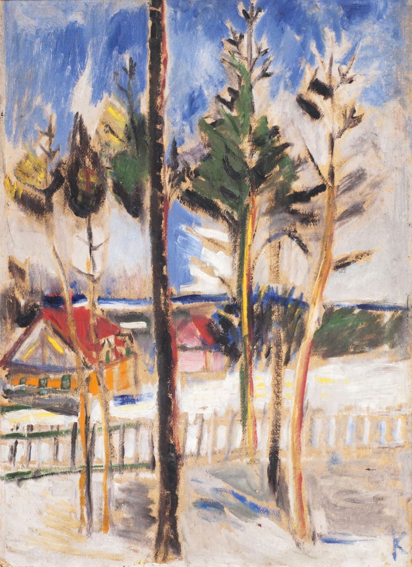 Alfred Kollmar (Bietigheim 1886 - Worpswede 1937). Winter in Worpswede. Öl/Karton, 67 x 50 cm, r. u.