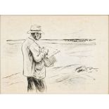 Max Liebermann (Berlin 1847 - Berlin 1935). Selbstbildnis, im Freien zeichnend. 1910,