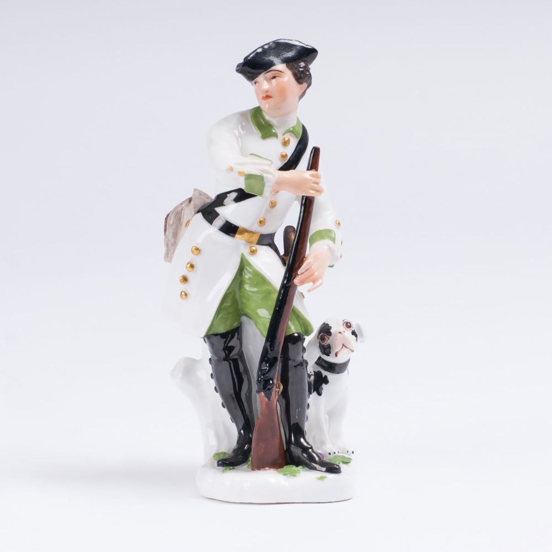 Johann Friedrich Eberlein (Dresden 1695 - Meissen 1749). Jäger mit Hund. Meissen, das Modell von