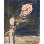 Alfred Kollmar (Bietigheim 1886 - Worpswede 1937). Vase mit zwei Rosen. Öl/Papier, 30,5 x 25,5 cm,