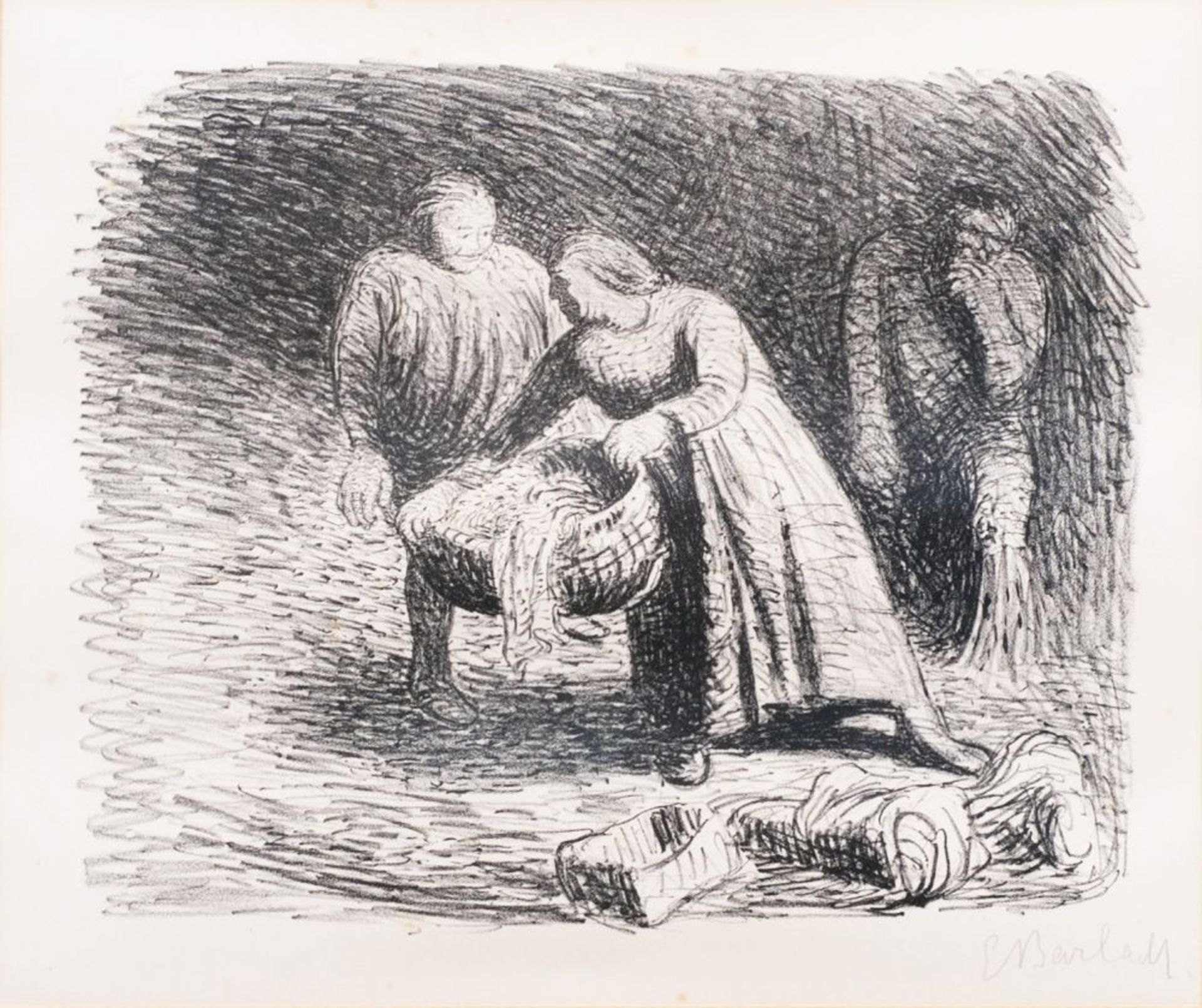 Ernst Barlach (Wedel/Holst. 1870 - Rostock 1938). Die Wiege. Lithographie, 25 x 31 cm, r. u. mit