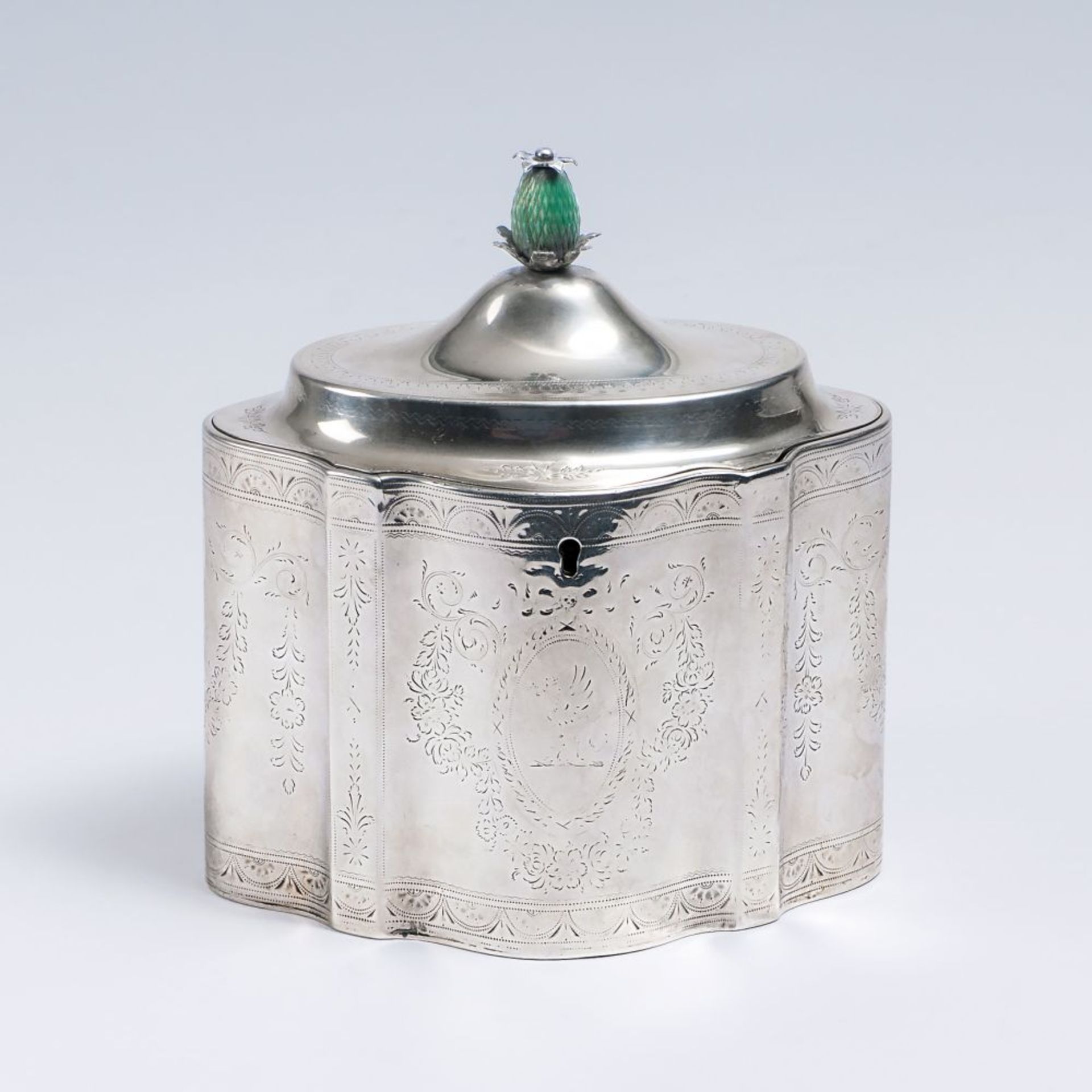 Graham & Willis London, 18. Jh. Tea Caddy. London, 1791/ 92. Silber, gest. BZ., MZ.: 'TGIW'. Ovale