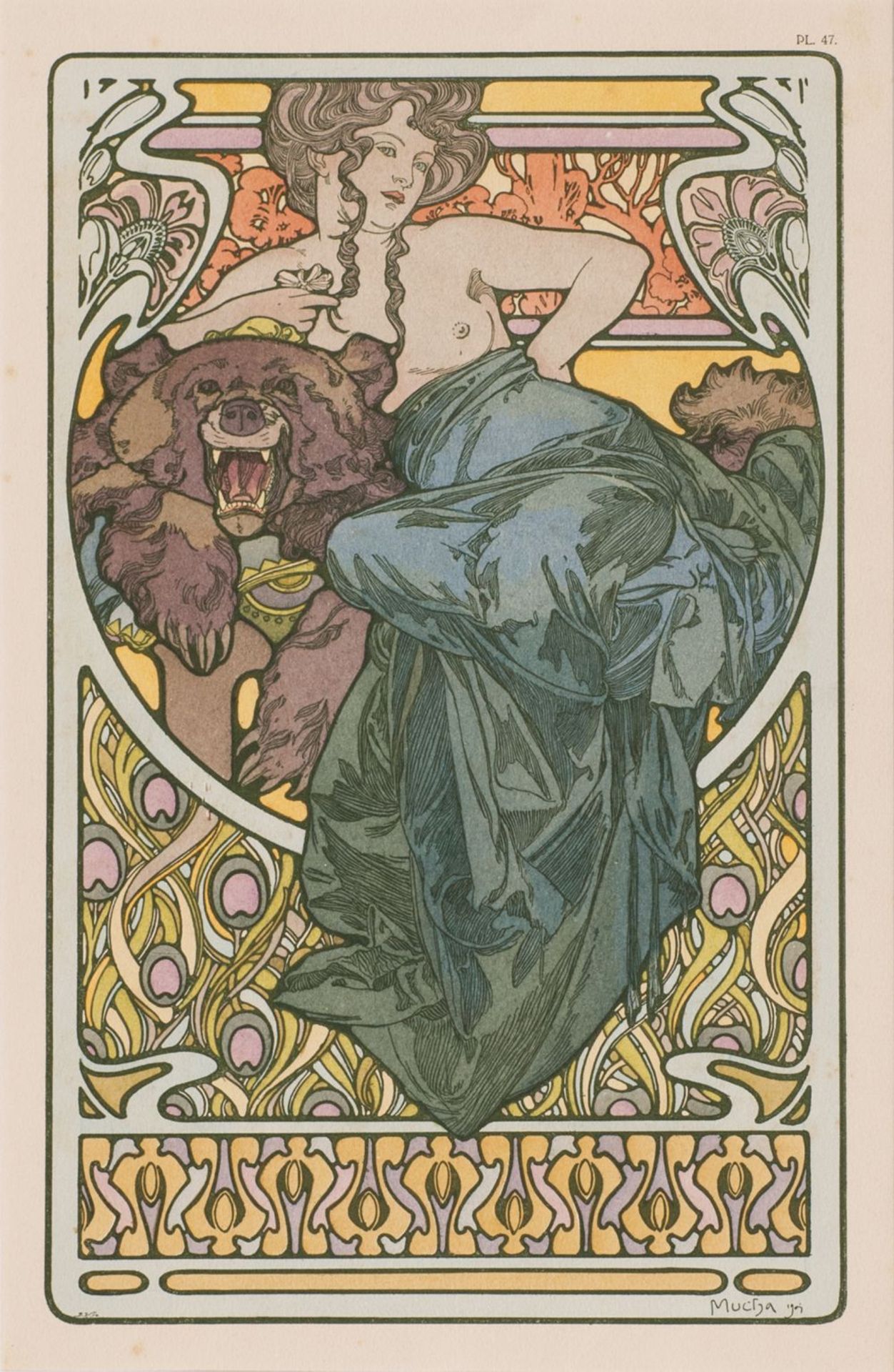 Alfons Mucha (Eibenschütz/Mähren 1860 - Prag 1939). Frau und Bär - Document décoratifs No. 47.