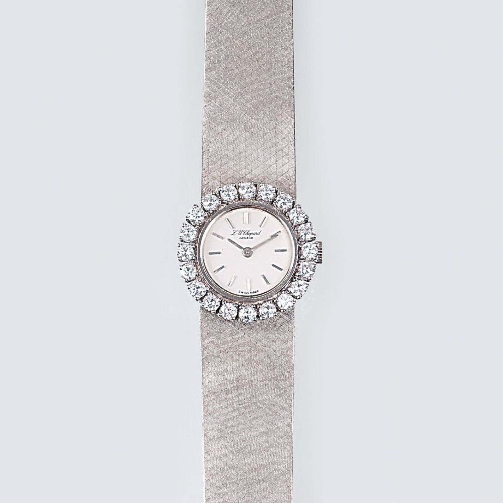 Chopard gegr. 1860 in Sonvilier. L.U.C. Damen-Armbanduhr mit Brillant-Besatz. Um 1970. 18 kt. WG,