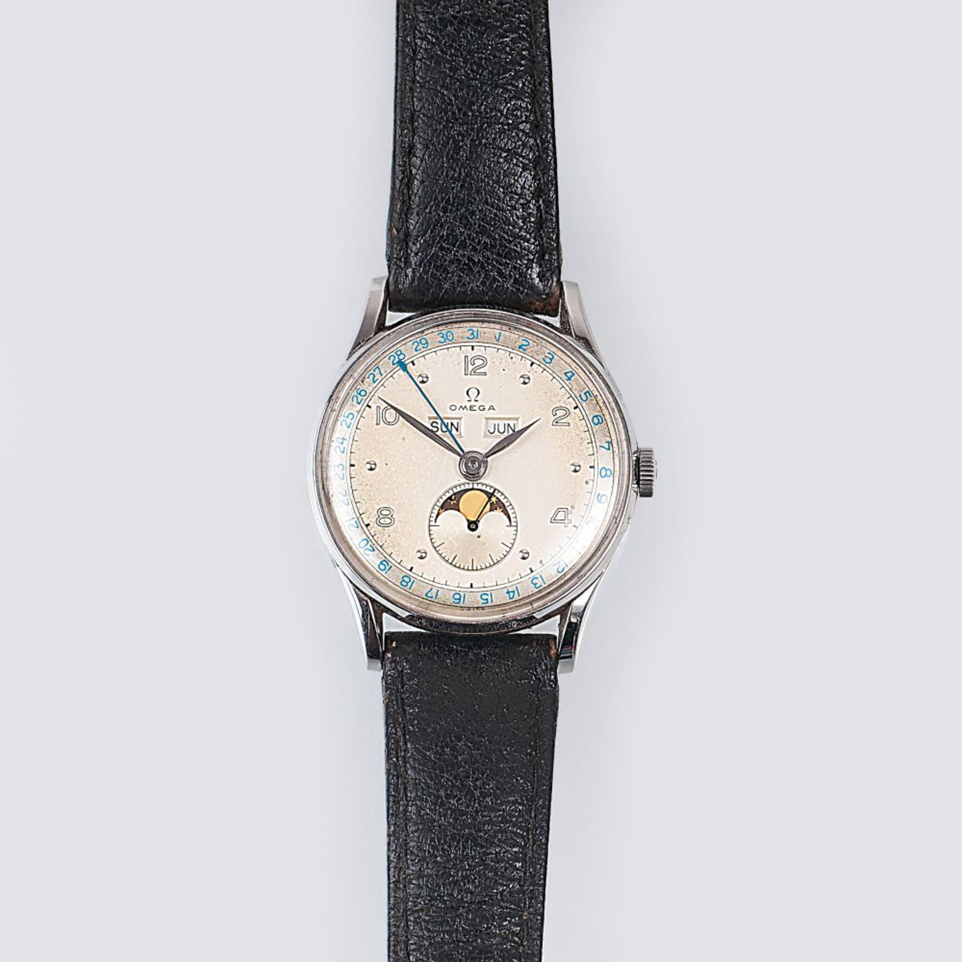 Omega gegr. 1848 in La Chaux-de-Fonds. Vintage Herren-Armbanduhr 'Cosmic'. Um 1940/50. Stahl.