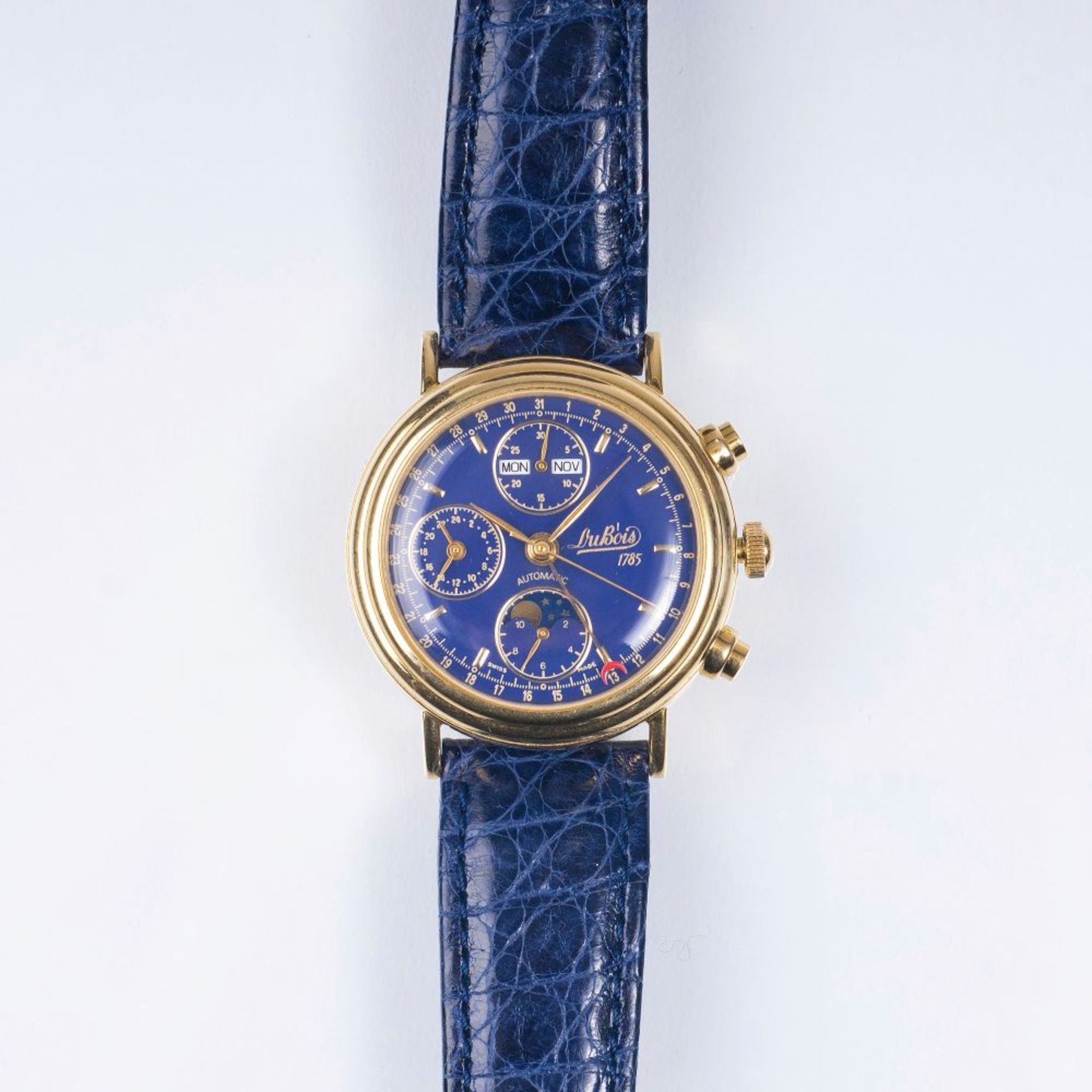 DuBois et fils gegr. 1785 in Le Locle. Herren-Armbanduhr mit Mondphase und Datumsanzeige. 18 kt. GG,