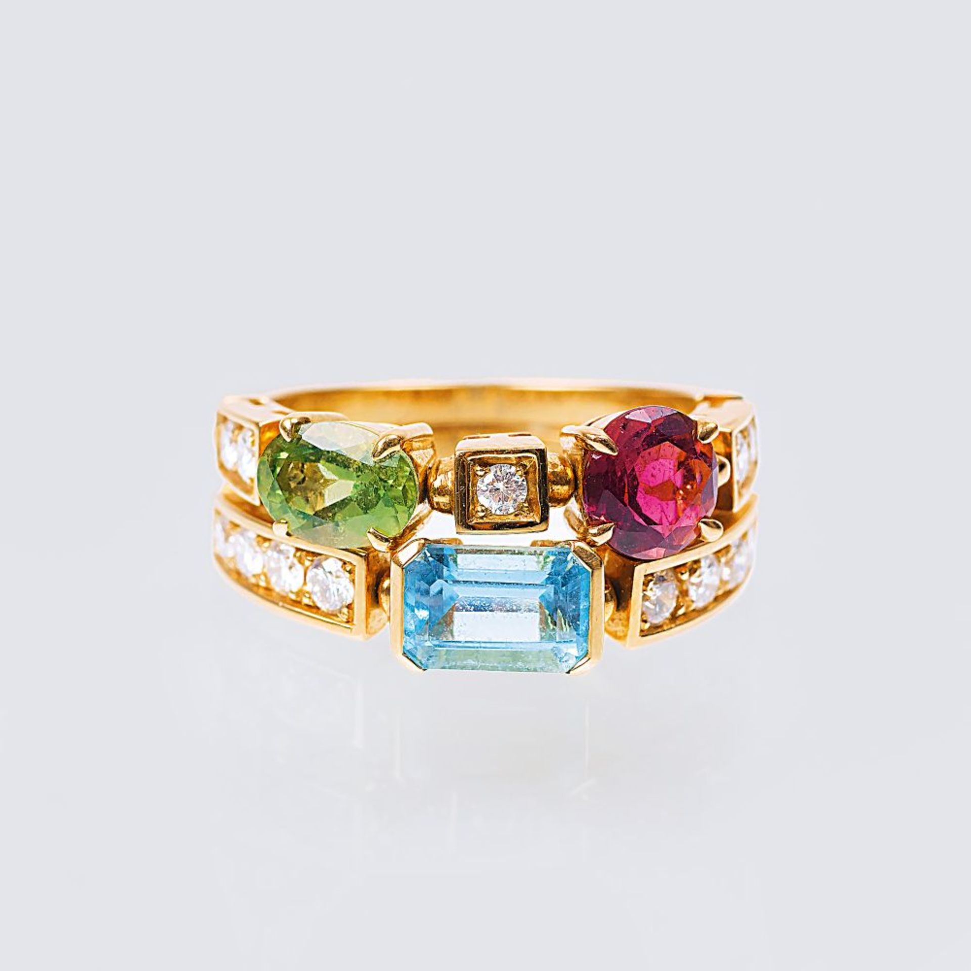 Bulgari gegr. 1884, Rom. Farb- und Edelstein-Ring 'Allegra'. 18 kt. GG, gest., 'Bulgari', 'Made in