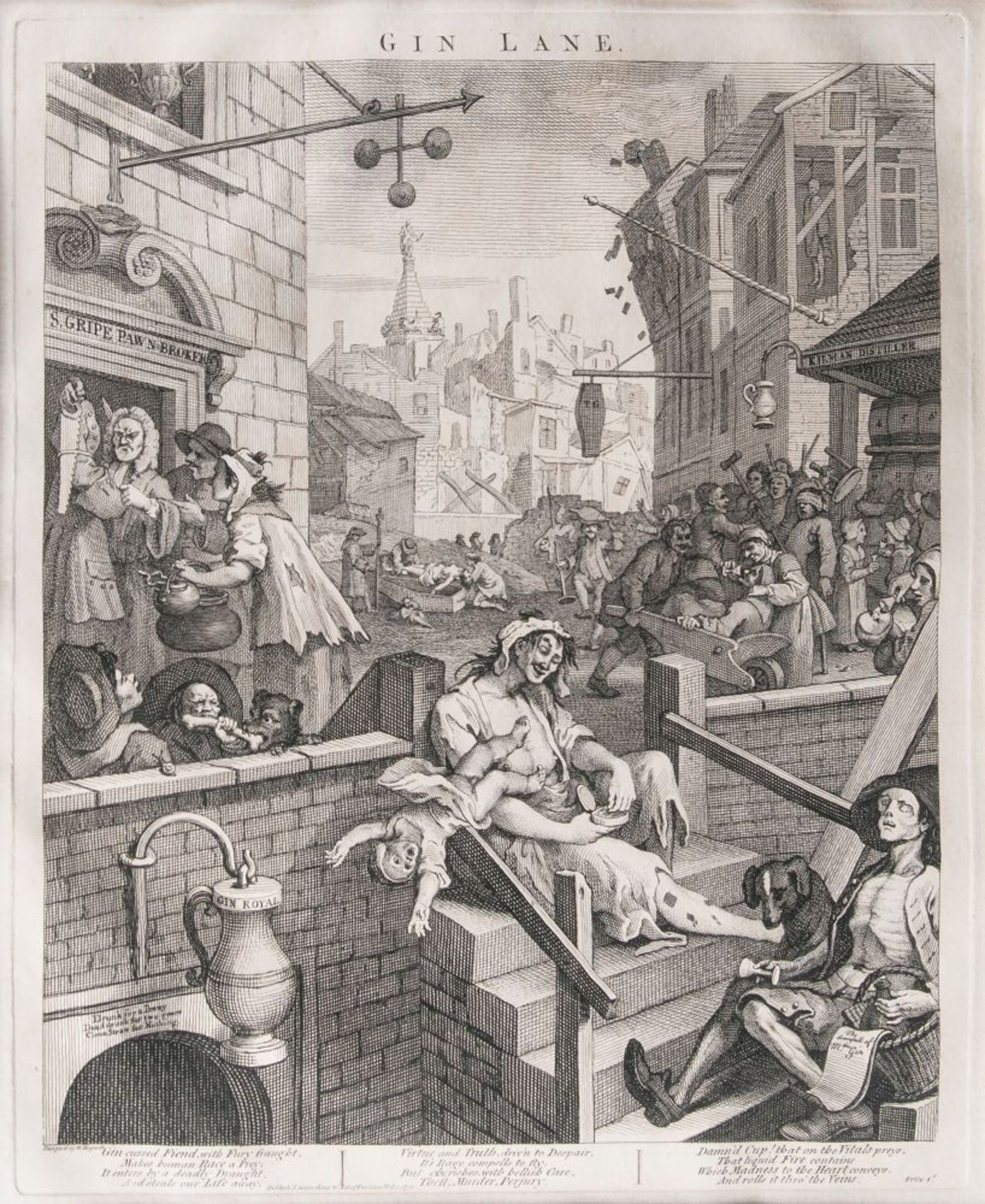 William Hogarth (London 1697 - London 1764). Paar Gegenstücke: Beer Street und Gin Lane.