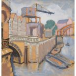 Paul Kayser (Hamburg 1869 - Donaueschingen 1942). Speicherstadt mit Kran.