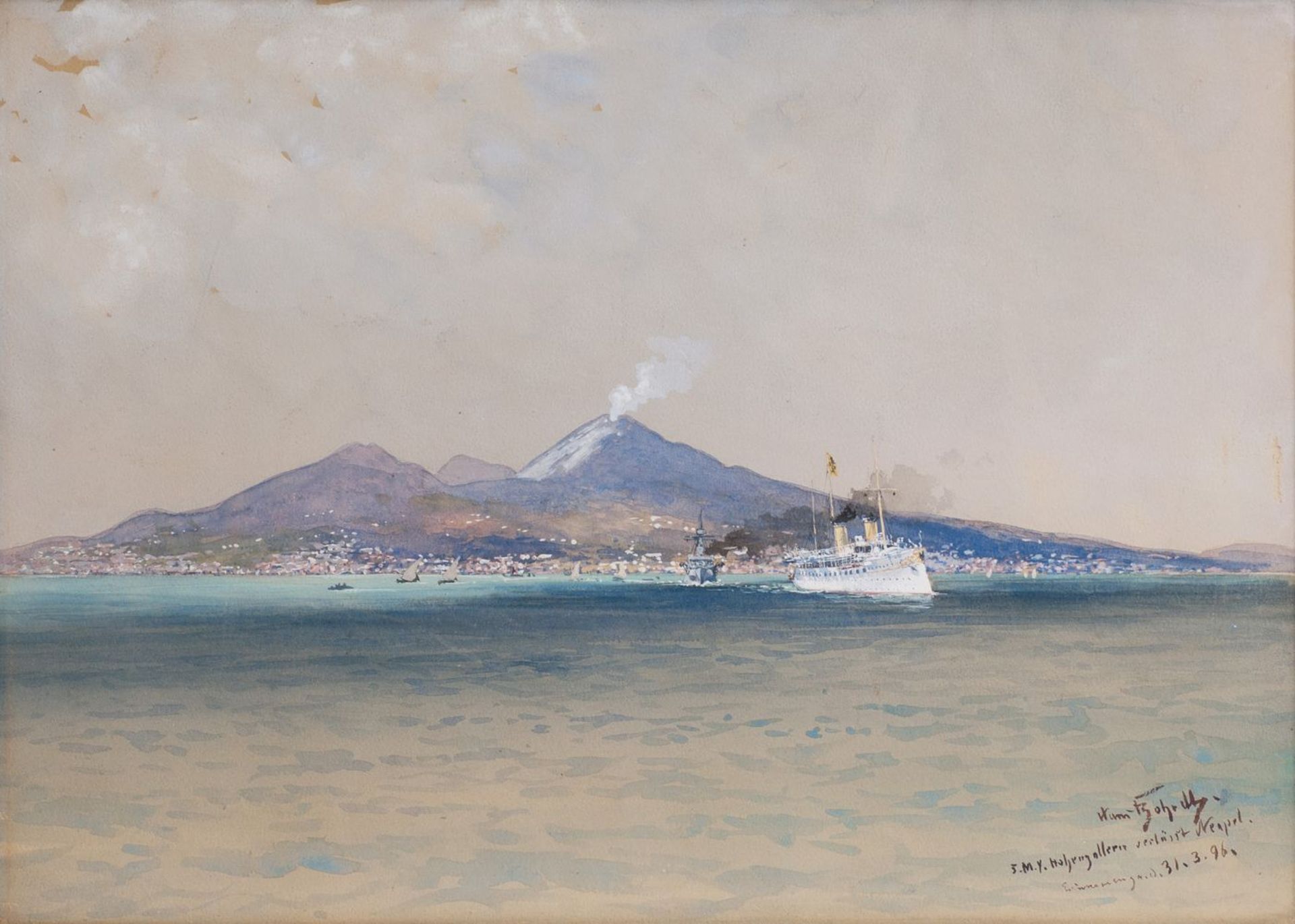Hans Bohrdt (Berlin 1857 - Berlin 1945). S.M.Y Hohenzollern verlässt Neapel.