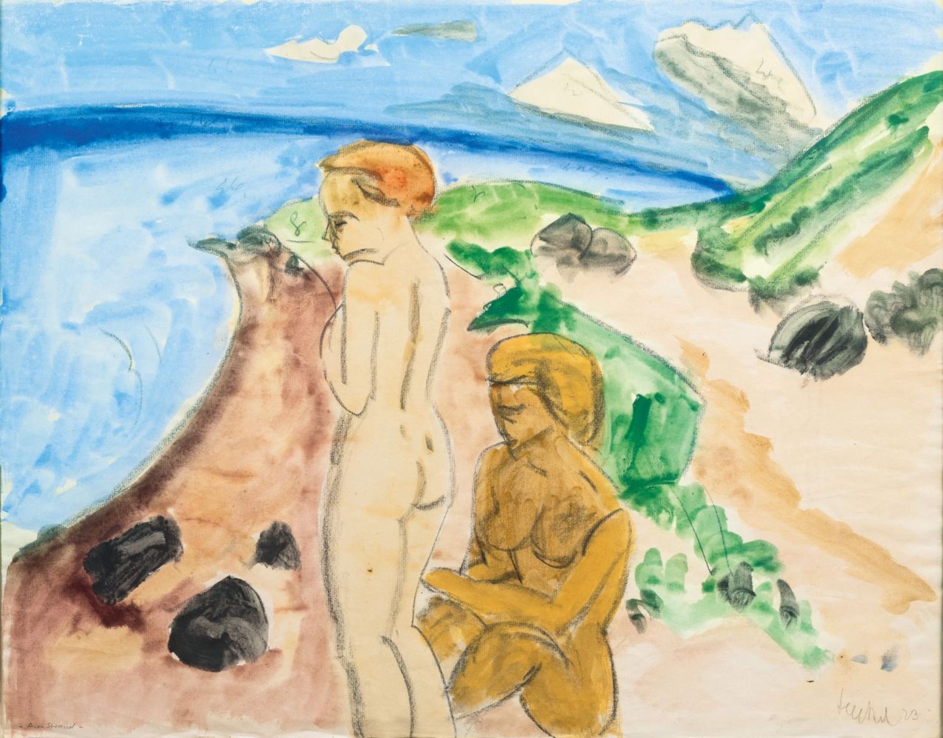 Erich Heckel (Döbeln 1883 - Radolfzell/Bodensee 1970). Am Strand.