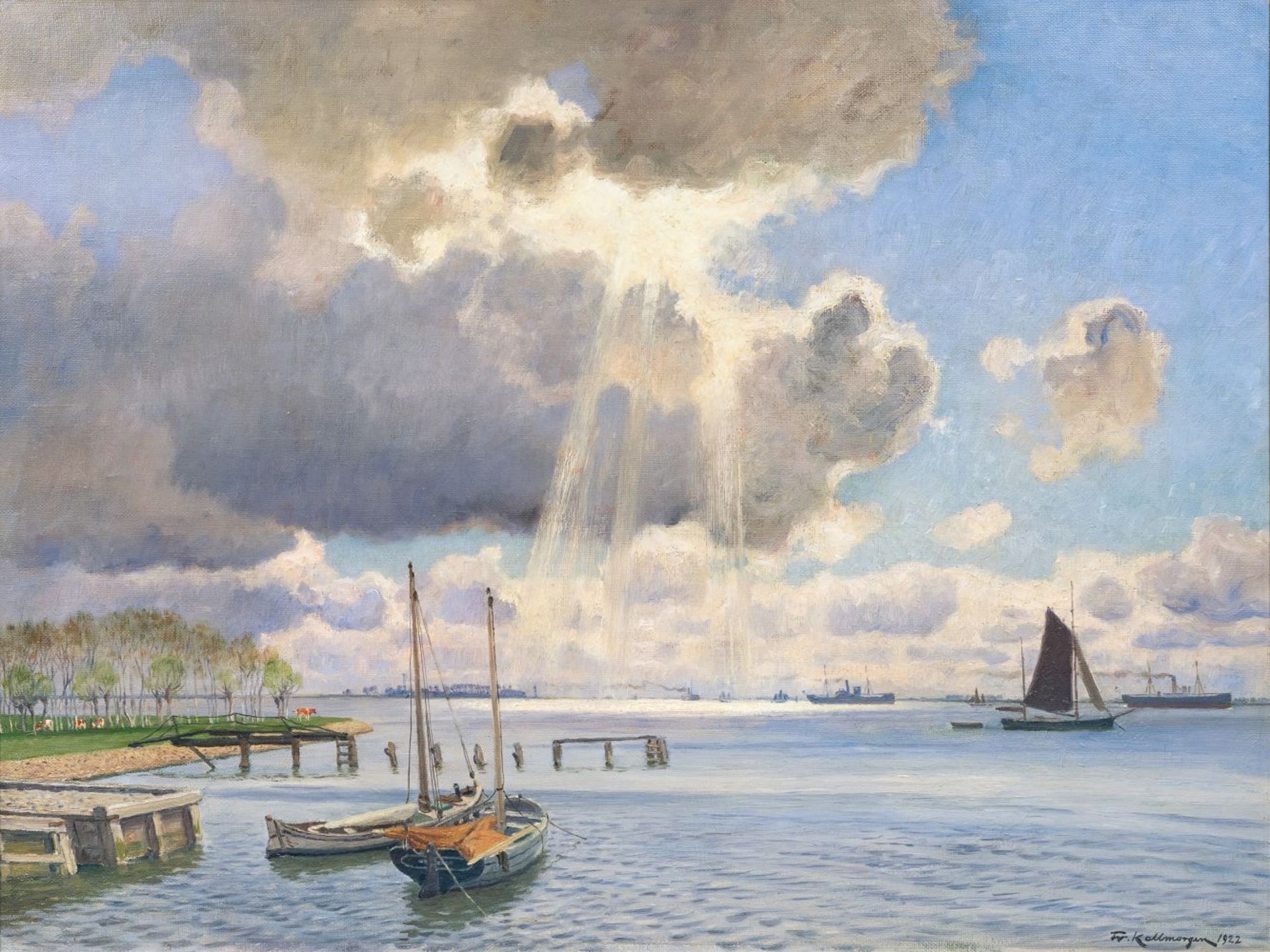 Friedrich Kallmorgen (Altona 1856 - Grötzingen 1924). Die Elbe bei Kollmar mit Blick auf Pagensand.